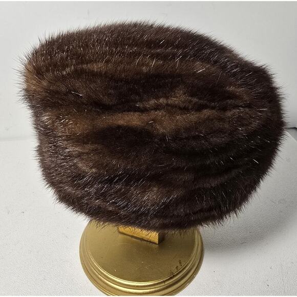 Vintage Oval Room Ohrbach's Brown Tones Mink Fur Hat Pillbox Style - Picture 3 of 8